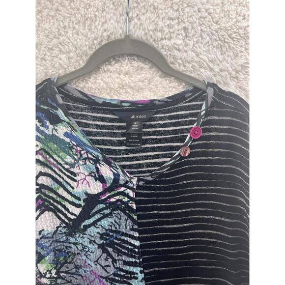 Ali Miles Women's 1X Textured Patchwork 3/4 Sleeve Top Asymmetric Hem Multicolor - Picture 2 of 9